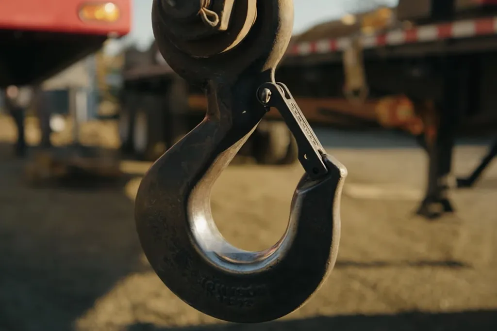 Close up of a crane hook