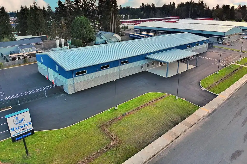 Aerial view of Mackins Auto newly built facility by Westmore Construction Services