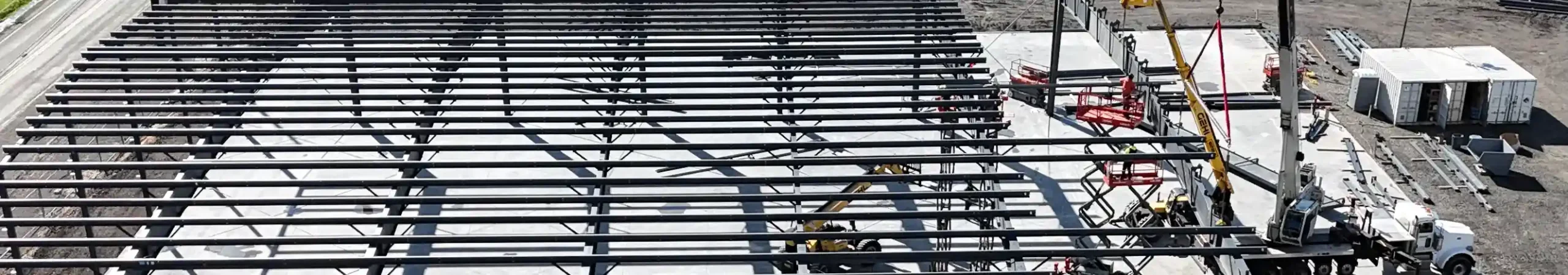 Structural steel skeleton for industrial building erected by Westmore Construction in the Vancouver area.