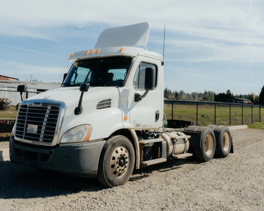 Westmore Freightliner day cab tractor in the equipment yard