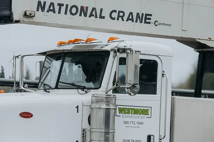 Westmore National Crane boom truck, the 55-ton class crane sized for hot tub and spa lifts